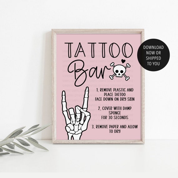 Girl Bad TWO the Bone Tattoo Bar Sign, Skull Bones Tattoo Bar, Pink Rock On Birthday Party Sign, Bad 2 the Bone Birthday Game, Party Decor