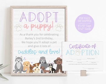 Adopt a Puppy Sign, Puppy Adoption Certificate, Puppy Birthday, Dog Animal Adoption, Stuffed Dog Adoption, Puppy Birthday Decor