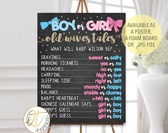 She or He Old Wives Tales Sign, Gender Reveal Sign, Boy or Girl Sign, Old Wives Gender Reveal Sign, Bows or Bowties Gender Reveal