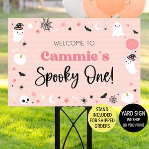 Girl Spooky One Birthday Sign, Pink Halloween Welcome Sign, Ghost Birthday, Girl Halloween Party, Spooky One Yard Sign, Cute Halloween Party