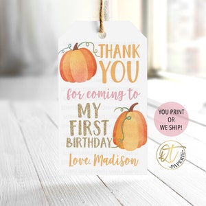 Pumpkin Birthday Tag, Pumpkin First Birthday Tag, Pumpkin Party Favor Tag, Pumpkin 1st Birthday Decor, Pumpkin Tag, Pumpkin Thank You Tag