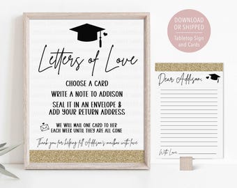 Letters of Love for Graduate | Graduation Table Sign & Cards for Mailbox | Download or Printed | Moving Away Party Activity