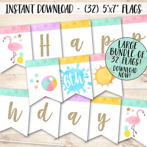 Flamingo Banner, Tropical Birthday Banner,  Flamingo Party Banner, Flamingo Happy Birthday Banner, Tropical Party, Flamingo Birthday