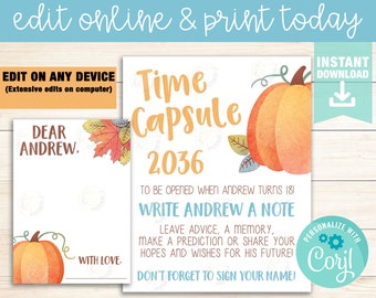 Boy Pumpkin Time Capsule Template, Fall 1st Birthday Time Capsule, Pumpkin Birthday Time Capsule Instant Download, Fall Time Capsule Sign