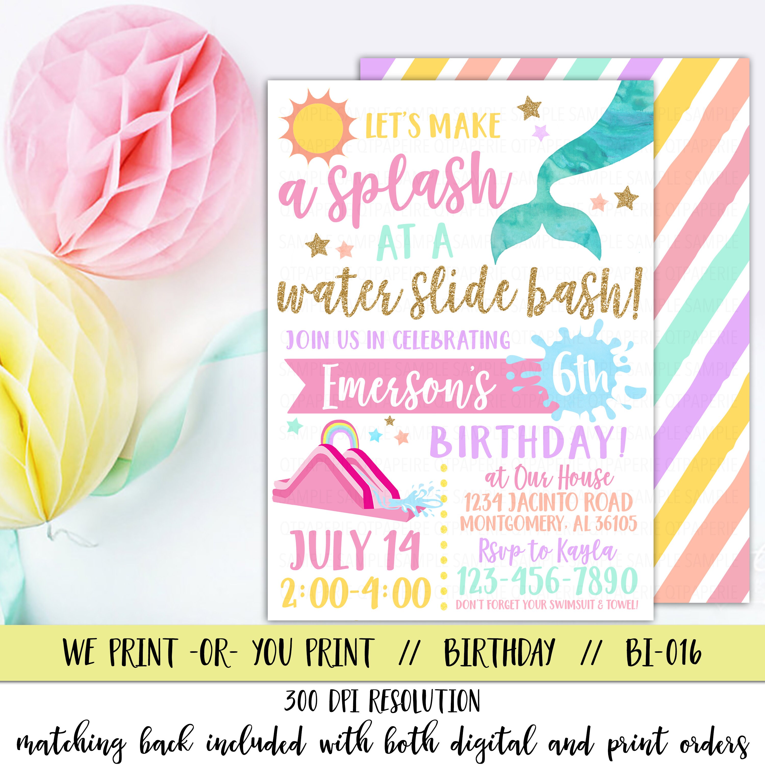 Mermaide Slide Invitations & Announcements Paper & Party Supplies Waterslide Party ...