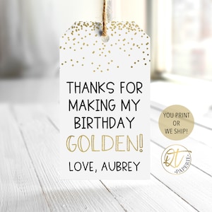 Golden Birthday Tag, Gold Party Favor Tag, Gold Birthday Party Tag, Boy Golden Birthday Thank You, 10th Golden Birthday Decoration