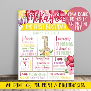 Tropical Birthday Chalkboard, Luau Birthday Chalkboard, Tropical Chalkboard, Tropical First Year Chalkboard, Luau Birthday Sign White