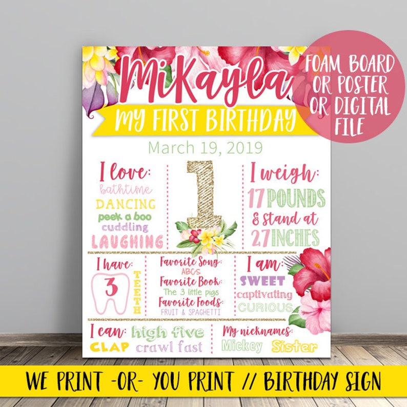 Tropical Birthday Chalkboard, Luau Birthday Chalkboard, Tropical Chalkboard, Tropical First Year Chalkboard, Luau Birthday Sign White