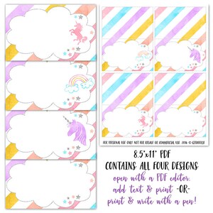 SILVER Unicorn Food Tent, Unicorn Food Label, Rainbow Food Label ...