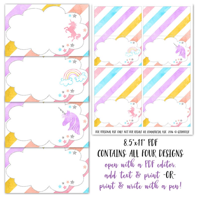 SILVER Unicorn Food Tent Unicorn Food Label Rainbow Food - Etsy