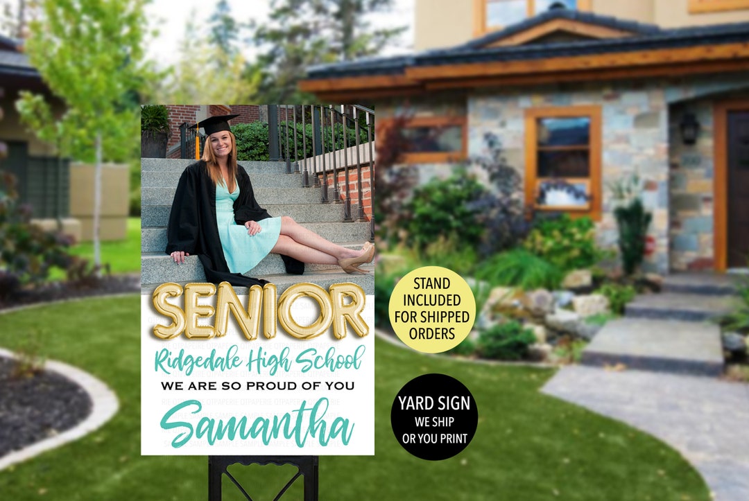 2022 Senior Yard Sign, Graduation Yard Sign, Foil Balloons Sign, Photo Graduation Sign
