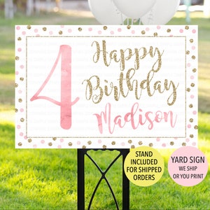 Pink Gold Birthday Sign, Polka Dot Birthday Sign, Birthday Yard Sign, Pink Gold Birthday, Pink Gold Welcome Sign