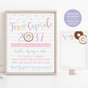 Donut Time Capsule, Donut Birthday Time Capsule Imprimable, Doughnut Birthday Time Capsule, Donut Grow Up Party, Sprinkle Time Capsule