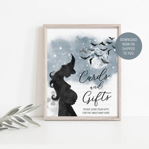 Cadeaux et cartes de douche de bébé d'Halloween signe, décoration de douche de bébé fantasmagorique, signe de carte-cadeau de sorcière, douche de bébé d'Halloween, révélation de sexe fantasmagorique