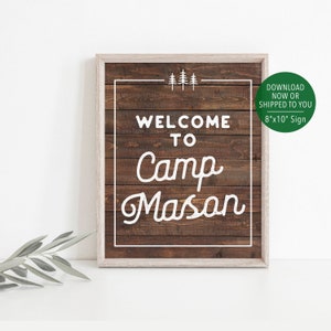 Camping Welcome Sign, Welcome to Camp Sign, Printed Camping Name Sign, Camp Party Sign, Camping Party Decor, Rustic Camp Birthday Decoration