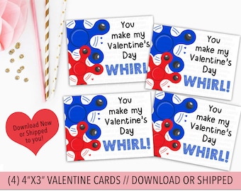 Fidget Spinner Valentine, Fidget Spinner Valentine Tag, Printed Valentine Card Spinners, Girl Fidget Spinner Valentine Day Card for Kids