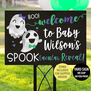 Spooky Gender Reveal Welcome Sign, Halloween Gender Reveal Entrance Sign, Ghost Gender Reveal Decoration, Lawn Sign, Spooky Reveal Yard Sign