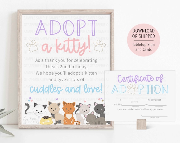 Printable Adopt a Kitty Cat Certificate Adoption Box Label Fill-in ...