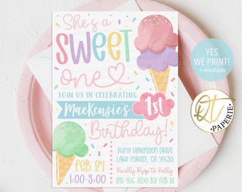 Invitación de primer cumpleaños con temática de helado, Invitación de primer cumpleaños para un niño pequeño, Invitación para fiesta de dulces, Invitación de cumpleaños con temática de helado, Invitación imprimible instantánea