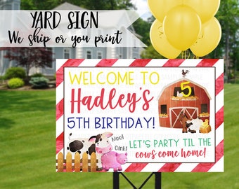 Farm Birthday Sign, Barnyard Welcome Sign, Barnyard Birthday Welcome Sign, Farm Birthday Decoration, Farm Party Sign, Pink Farm Animal Sign