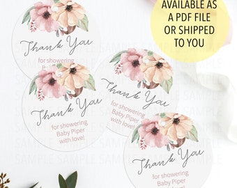 Floral Baby Shower Tag, Flower Baby Shower, Baby Shower Thank You Tag, Baby Shower Floral Tag, Baby Shower Favor Tag, Circle Favor Tag