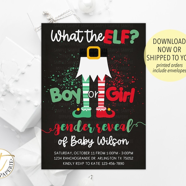 What the Elf Gender Reveal Invitation, What the Elf Invitation, Christmas Gender Reveal, December Gender Reveal Invite, Elf Invitation
