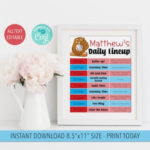 Baseball Home School Daily Schedule, Baseball Daily Routine Schedule Printable, Boy Daily School Chart Editable Baseball Homeschool Schedule