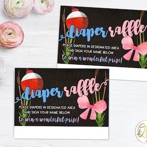 Carte de tombola de couches de pêche, arc d’appât Jeu de révélation de sexe de tombola, Bobber Bow Idée de révélation de sexe, Décoration de révélation de sexe de poisson