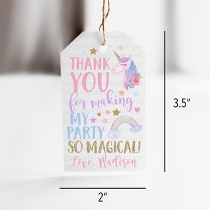 Unicorn Thank You Tag, Unicorn Birthday Tag, Unicorn Party Favor Tag, Magical Birthday Favor, Rainbow Thank You Tag, Unicorn Birthday Decor image 4