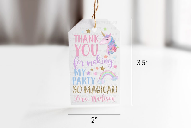 Unicorn Thank You Tag, Unicorn Birthday Tag, Unicorn Party Favor Tag, Magical Birthday Favor, Rainbow Thank You Tag, Unicorn Birthday Decor image 4