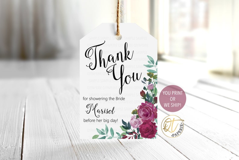 Rose Bridal Shower Thank You Tag Flower Bridal Shower Tag Etsy