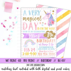 Unicorn Invitation, Rainbow Invitation, Magical Birthday Invitation, Unicorn Birthday Invitation, Rainbow Birthday Invitation, Unicorn Party image 2