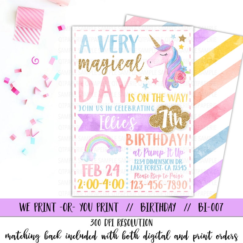 Unicorn Invitation, Rainbow Invitation, Magical Birthday Invitation, Unicorn Birthday Invitation, Rainbow Birthday Invitation, Unicorn Party image 2
