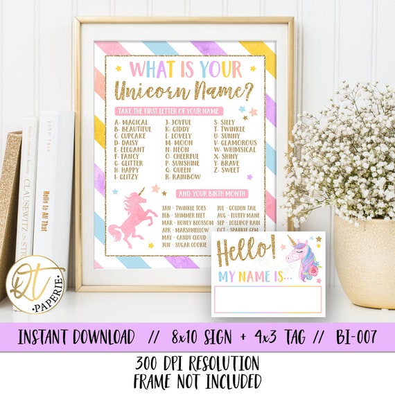 Unicorn Name Sign Unicorn Name Tag Game Unicorn Name - Etsy