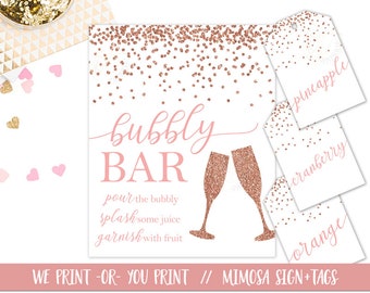 Rose Gold Mimosa Bar, Rose Gold Bar Sign, Bubbly Bar Tag, Rose Gold Bridal Mimosa Bar Sign, Rose Gold Bubbly Bar Sign, Rose Gold Bar Sign