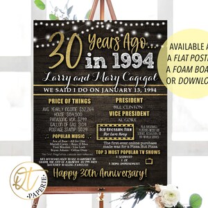 30th Anniversary Sign, 30th Birthday Sign, 30 Years Ago, 1994 Anniversary Poster, Birthday Poster, 30th Anniversary Gift, 30th Birthday Gift