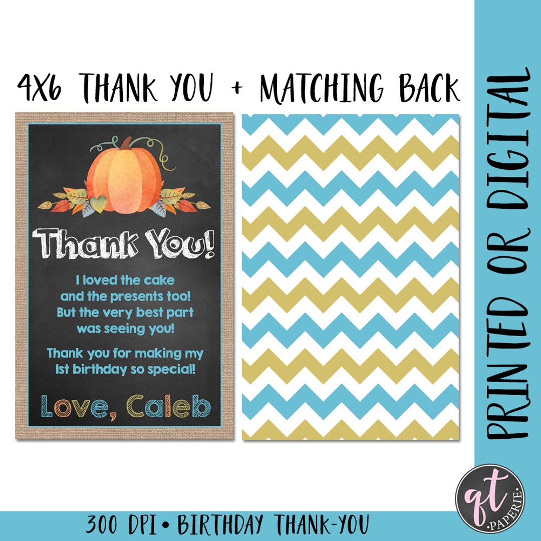 Pumpkin Birthday Thank You, Pumpkin Thank You, Pumpkin Party Thank You