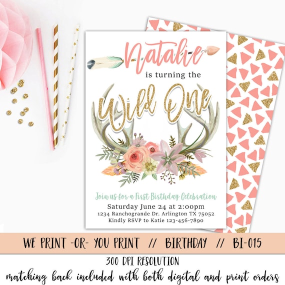 Wild One Birthday Invitation, Wild One Invitation, First Birthday Invitation, Boho Birthday Invitation, 1st Birthday Invitation
