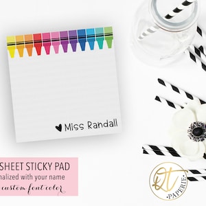 Teacher Sticky Note, Teacher Notepad, Crayon Sticky Note, Teacher Appreciation Personalized, Cute Sticky Note, Desk Accessories Sticky Pad