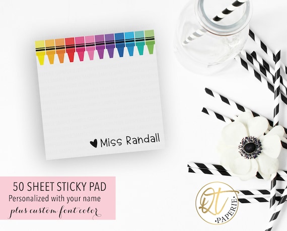 Teacher Sticky Note, Teacher Notepad, Crayon Sticky Note, Teacher Appreciation Personalized, Cute Sticky Note, Desk Accessories Sticky Pad