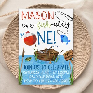 Ofishally One Birthday Printable Bundle, Editable Fishing Party Package ...