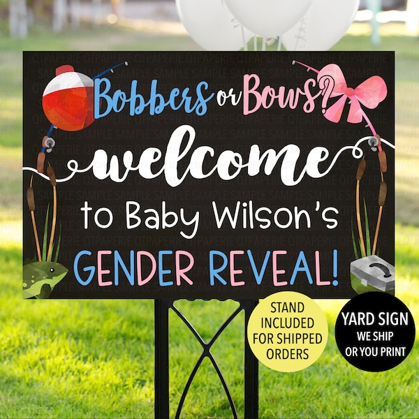 Bobbers or bows Gender Reveal Sign, Fishing Gender Reveal Sign, Bobbers or Bows Welcome Sign, Bobbers Gender Reveal Decoration, Fish He She