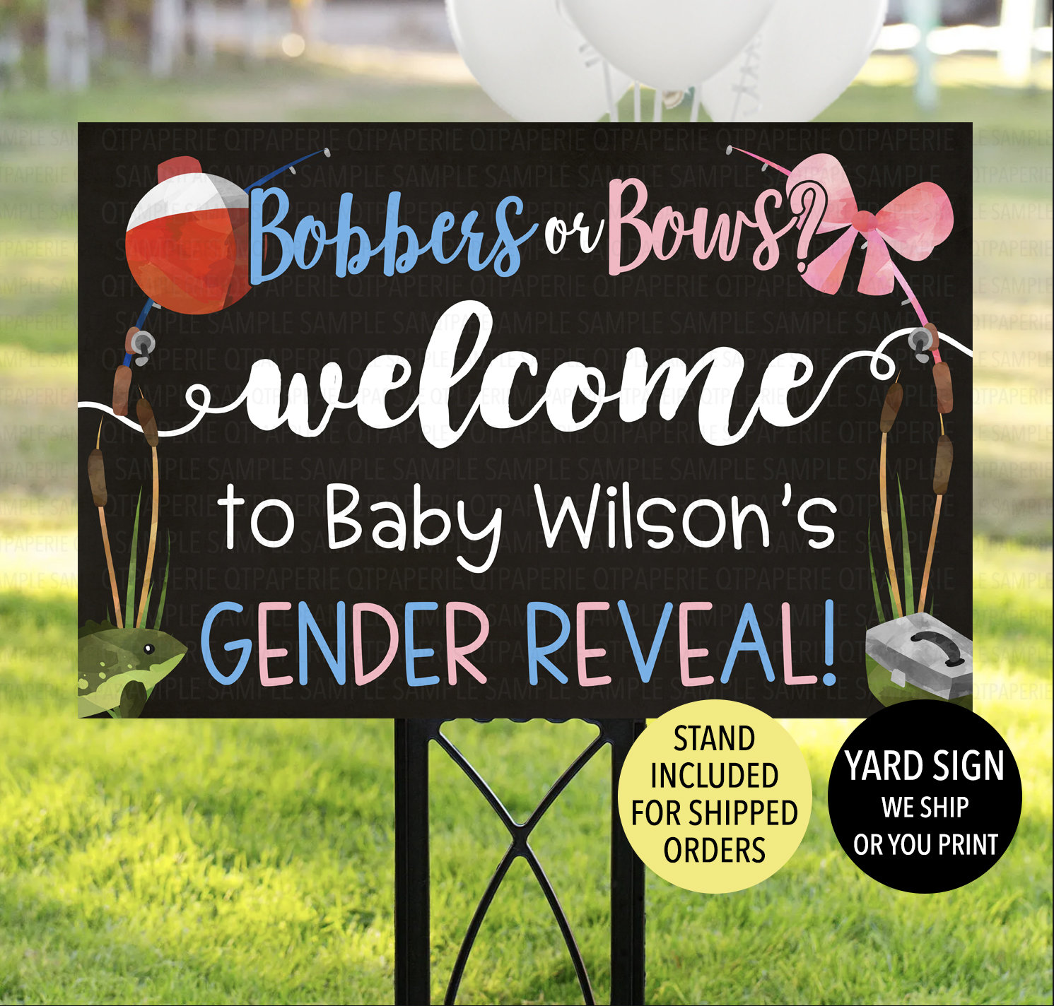 Bobbers or Bows Gender Reveal Sign, Fishing Gender Reveal Sign