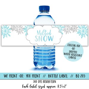 Melted Snow Water Bottle Labels, Onederland Birthday Water Bottle Labels, Winter Birthday Water Bottle Labels, Snowflake Water Bottle Label