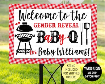 Red BBQ Gender Reveal Sign, Baby Q Gender Reveal Yard Sign, Barbeque Gender Reveal Welcome Sign, Gender Reveal Baby-Q, Gender Reveal Decor