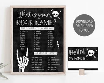 Rocker Name Game, Rock Star Name Tag, Bad Two the Bone Party, Bad 2 The Bone Printable, Rock On Birthday Decor, Whats Your Name Generator