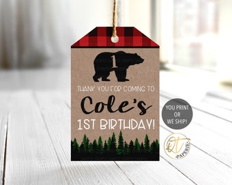 Lumberjack Birthday Tag, Lumberjack Thank You Tag, Lumberjack Party Favor Tag, Wild One Tag, Buffalo Plaid Tag, Bear Thank You Tag