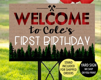 Lumberjack Birthday Yard Sign, Lumberjack Birthday Sign, Lumberjack First Birthday Decoration, Buffalo Plaid Birthday Welcome Sign