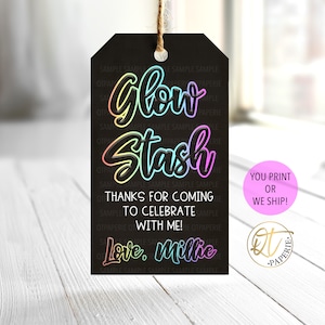 Glow Birthday Tag, Neon Birthday Tag, Glow Party Favor Tag, Glow in the Dark Birthday, Neon Tag, Neon Glow Thank You Tag, Neon Party Favors