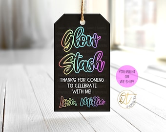 Glow Birthday Tag, Neon Birthday Tag, Glow Party Favor Tag, Glow in the Dark Birthday, Neon Tag, Neon Glow Thank You Tag, Neon Party Favors